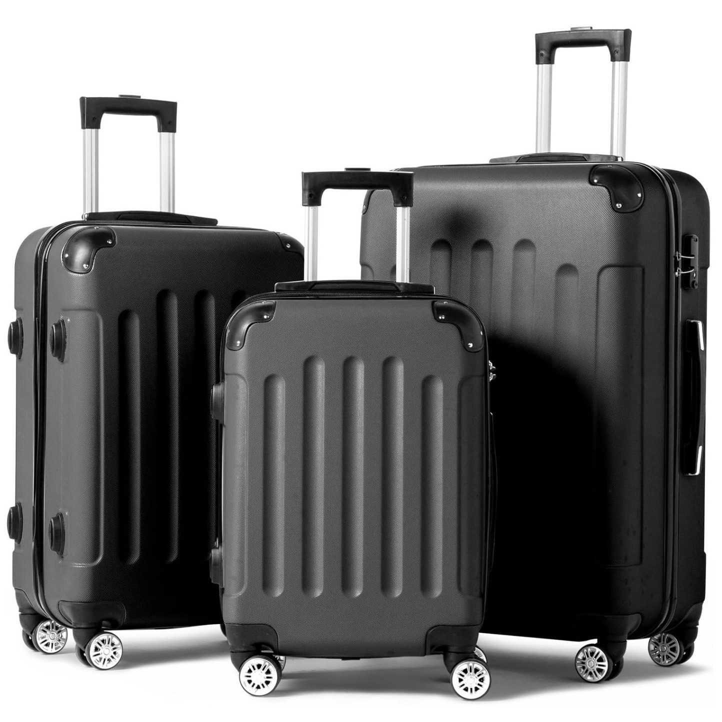 3-Piece Hardshell Luggage Sets with Spinner Wheels TSA Lock Black (20"/24"/28")