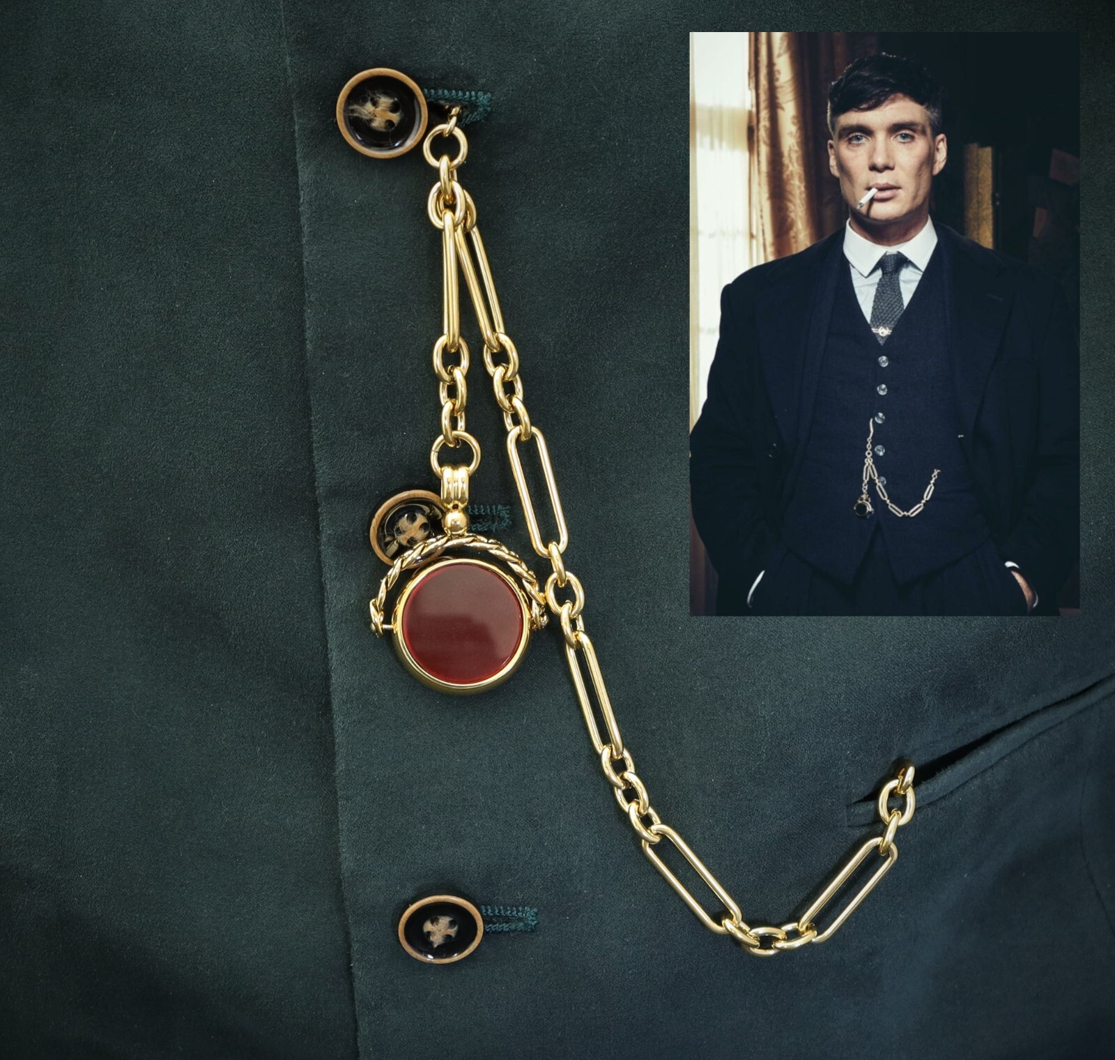 14k Gold Plated Trombone Pocket Watch Albert Chain - Peaky Blinders