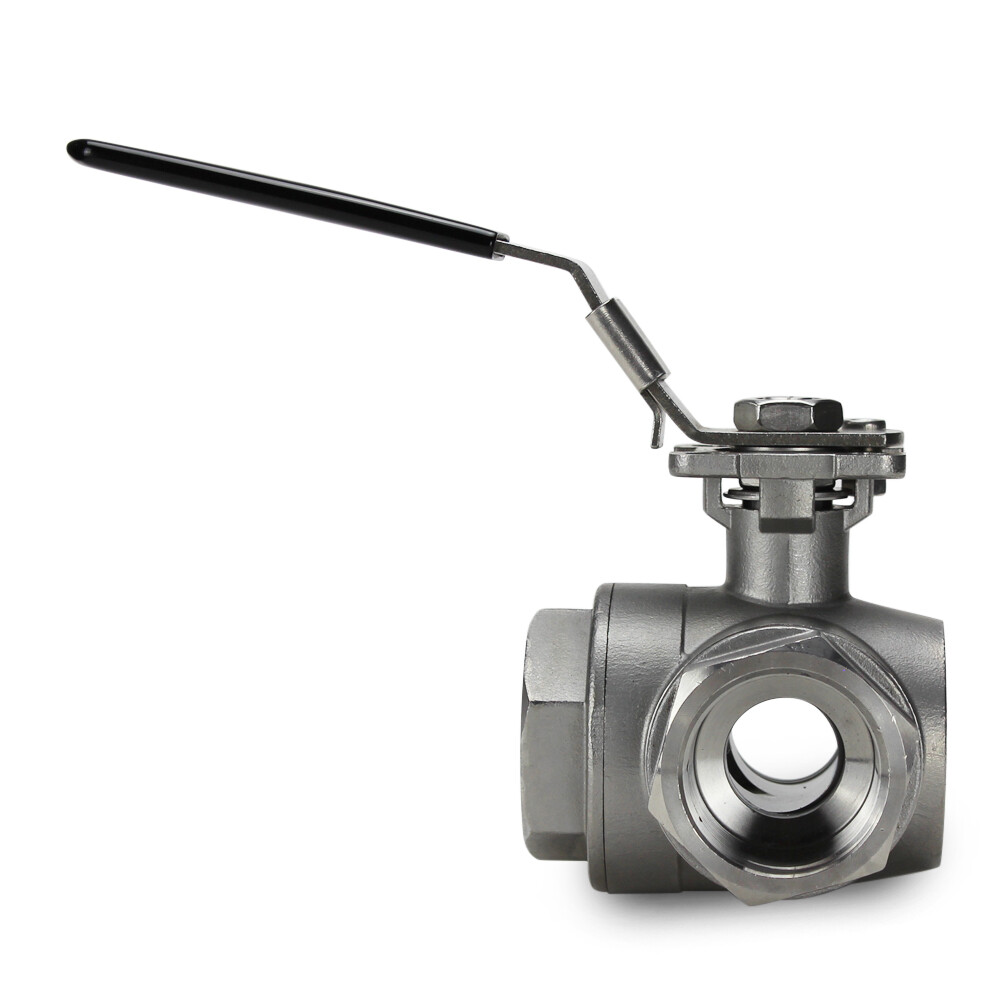 1-1/4" 3-Way T-Port Ball Valve, Stainless Steel, NPT Threaded, 1000PSI
