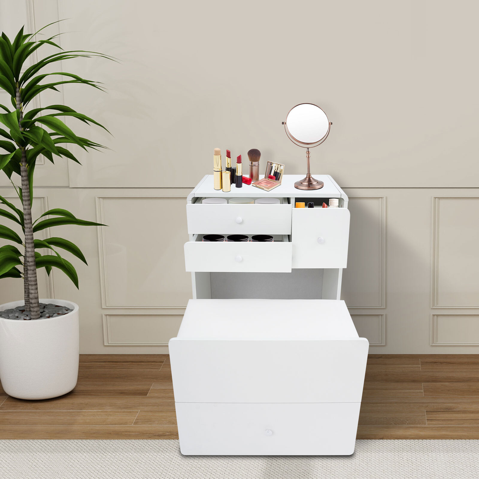 Makeup Vanity Desk with Wheels 60*40*78cm Corner Makeup Table for Compact Space