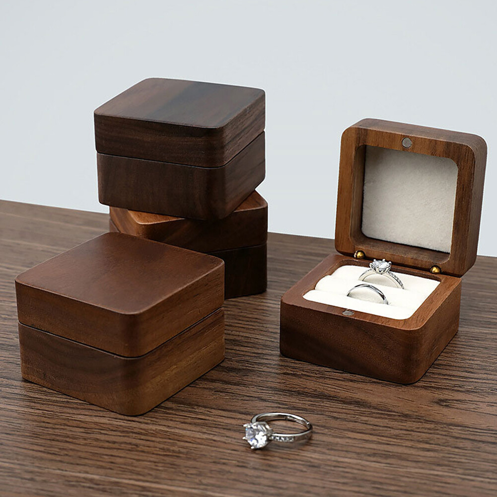 Wooden Engagement Ring Box for Proposal Wedding Pictures or Gift, Minimalist #F