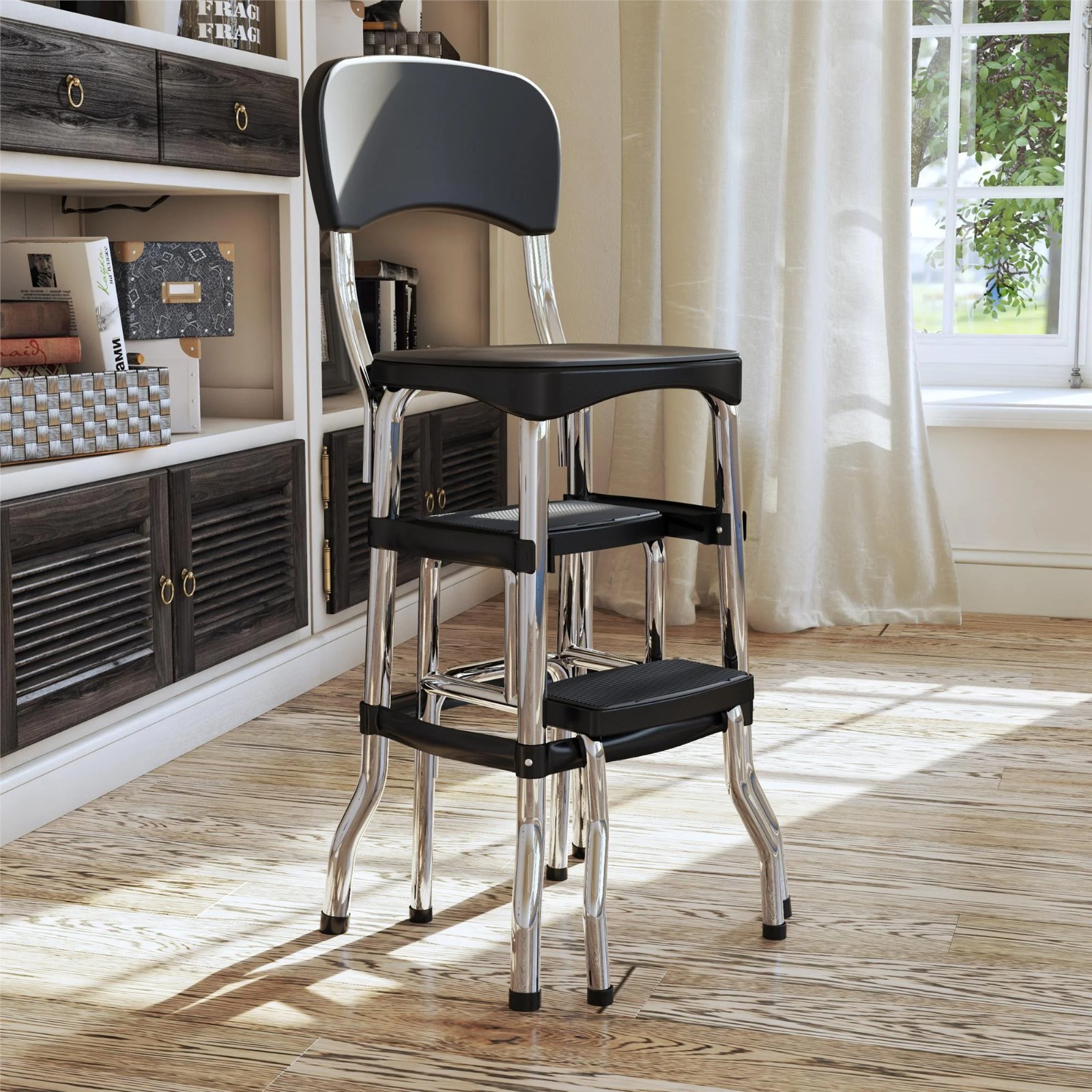 Retro Counter Chair / Step Stool - Black