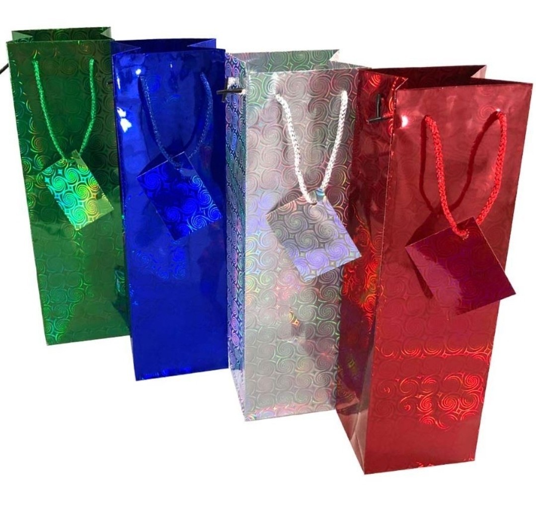 12 Pack Hologram Wine Gift Bags, 4 Different Colors 13"×4"×3.5 Free Shipping