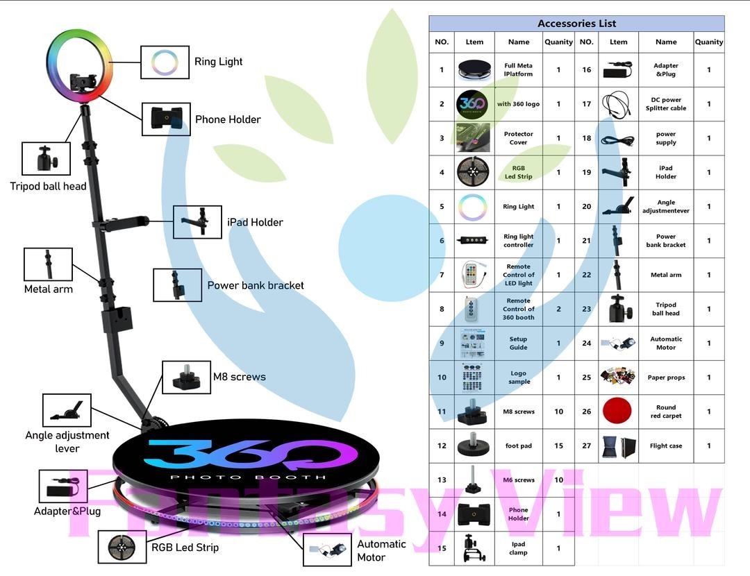 360 Photo booth Video Motion Rotating Selfie Platform Automatic Motorized 80cm