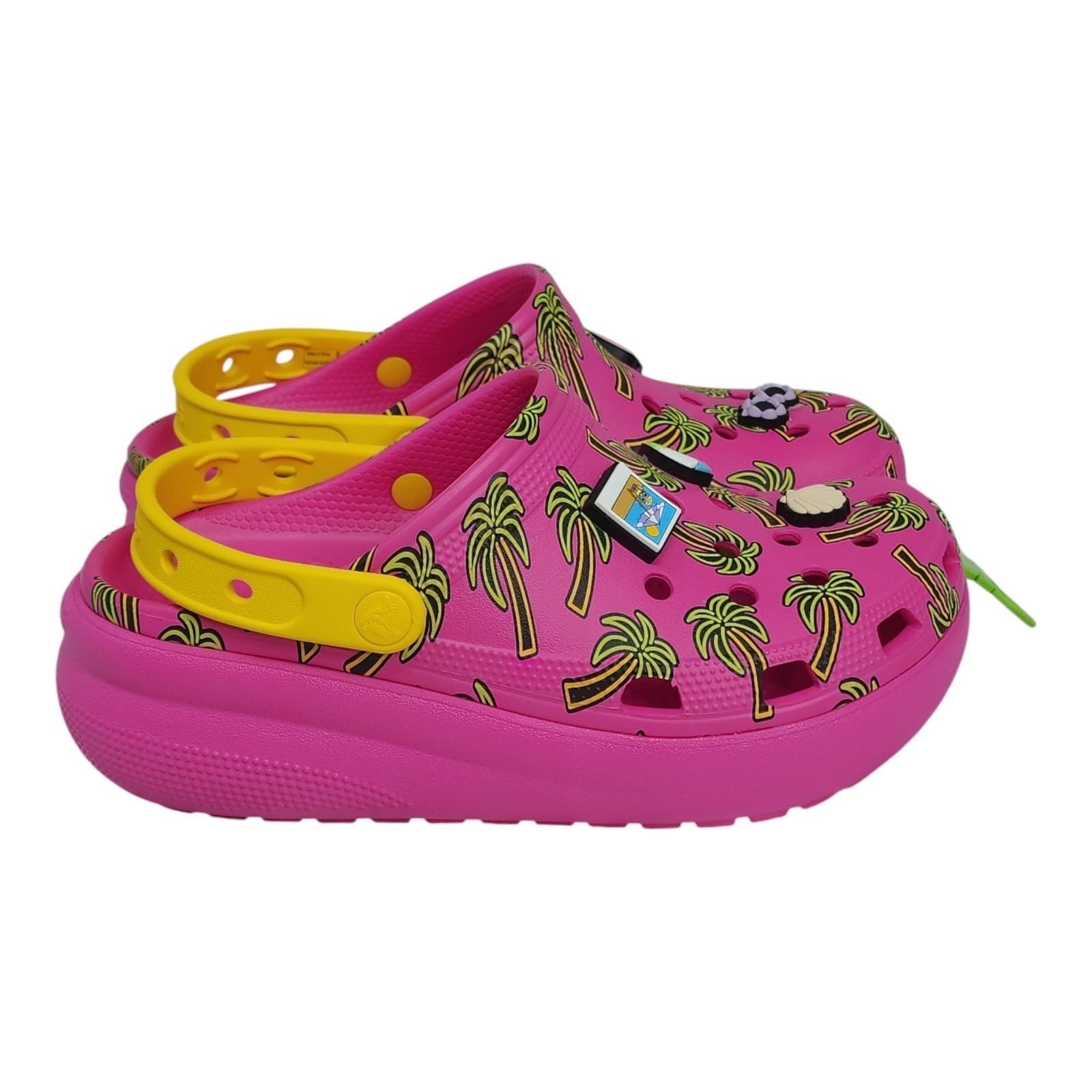 Crocs Classic Spring Jibbitz Clogs Kids Size J5 Pink Palm Trees 1.5" Platform