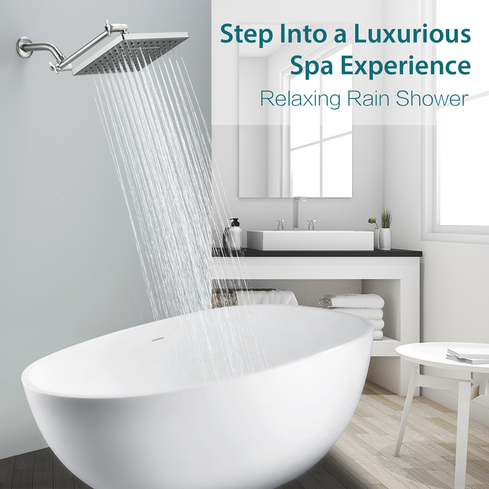 New BRIGHT SHOWERS Rain Shower Head with 10 Inch Adjustable Extension Arm Combo