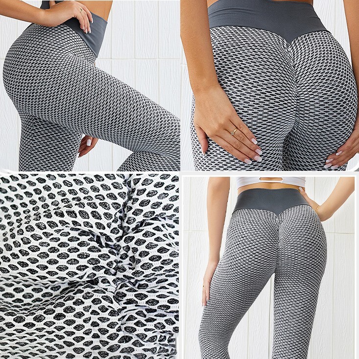 Women's Grid Yoga Pants Breathable Sport Gym Fitness Push Up High Waist Leggings