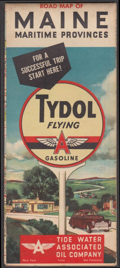 Tydol Flying A Gasoline Road Map Maine & Maritime Provinces 1947