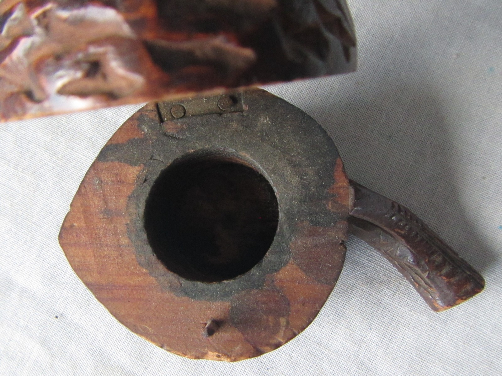 1890's German Black Forest Walnut carved hinged lid inkwell