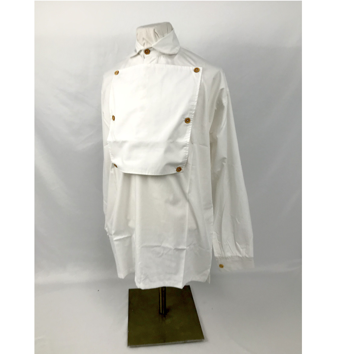 White Bib Front Firemans Shirt Wood Buttons- Reenactment, Civil War - Size XXXL