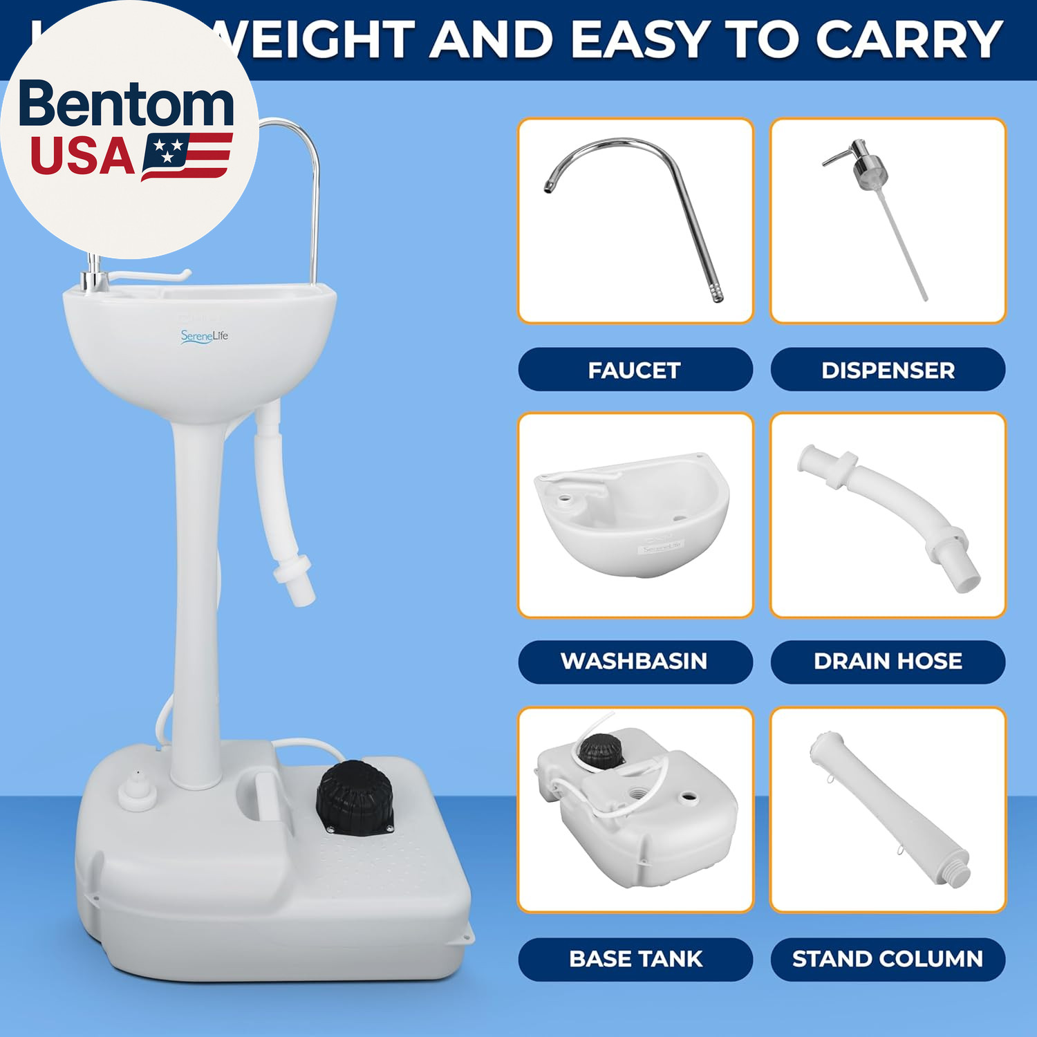 Portable Camping Sink with 19L (5+ Gallon) Water Tank, Hands-Free Foot Pump, Soa