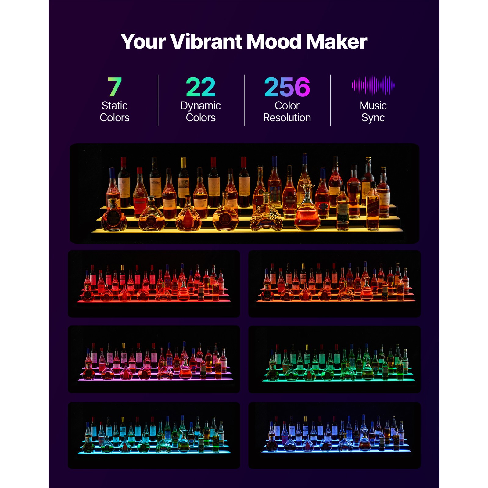 Uimoso LED Illuminated 3-Tier Liquor Bottle Display, 70 Inches, Holds 52 Bottles