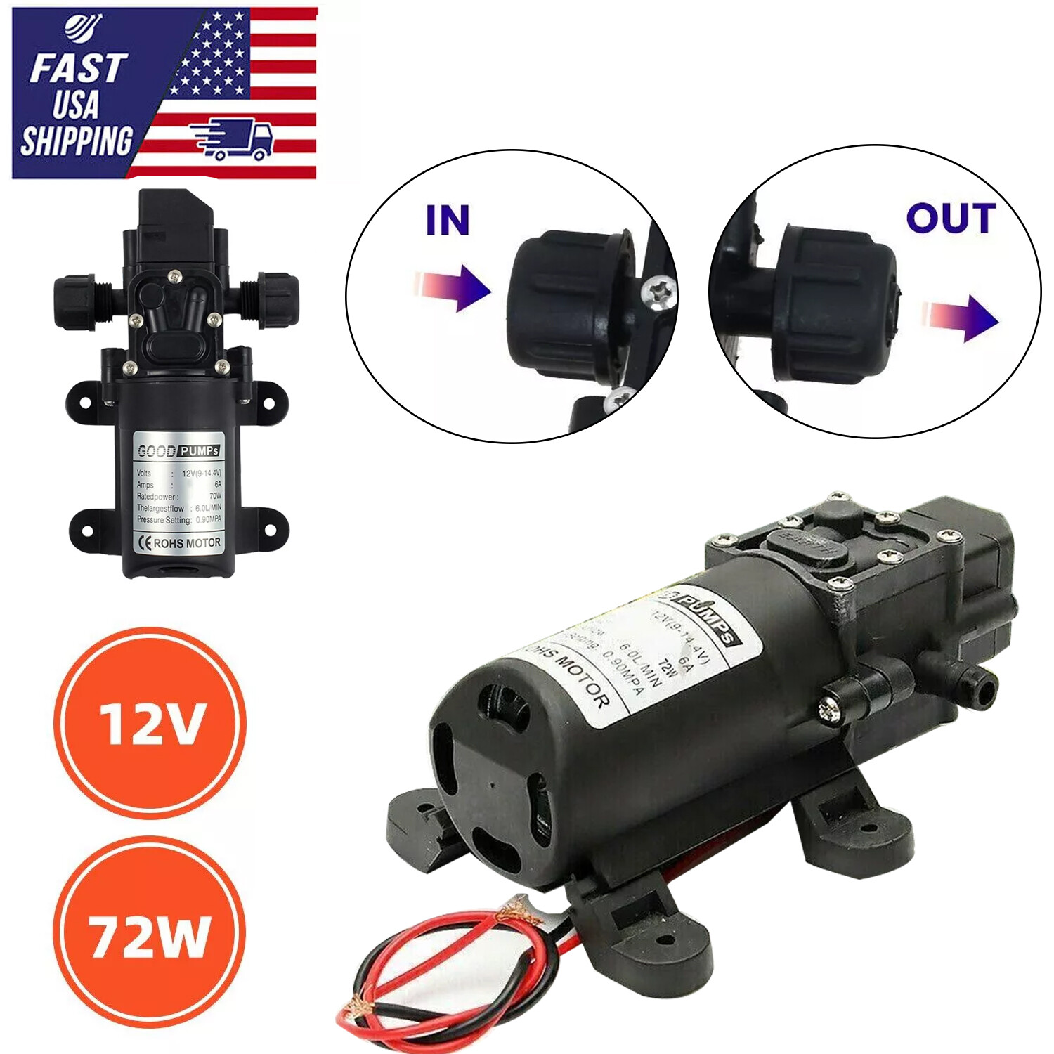 12V 130PSI High Pressure Self-Priming Diaphragm Water Pump
