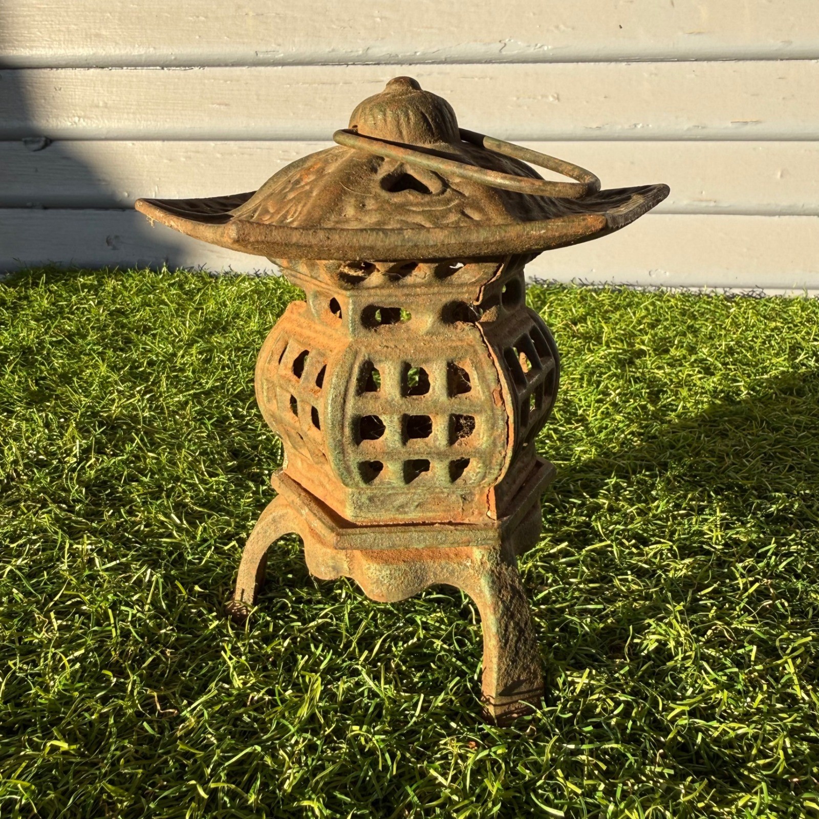 Vintage Japanese Cast Iron Pagoda Garden Candle Lantern 1940s