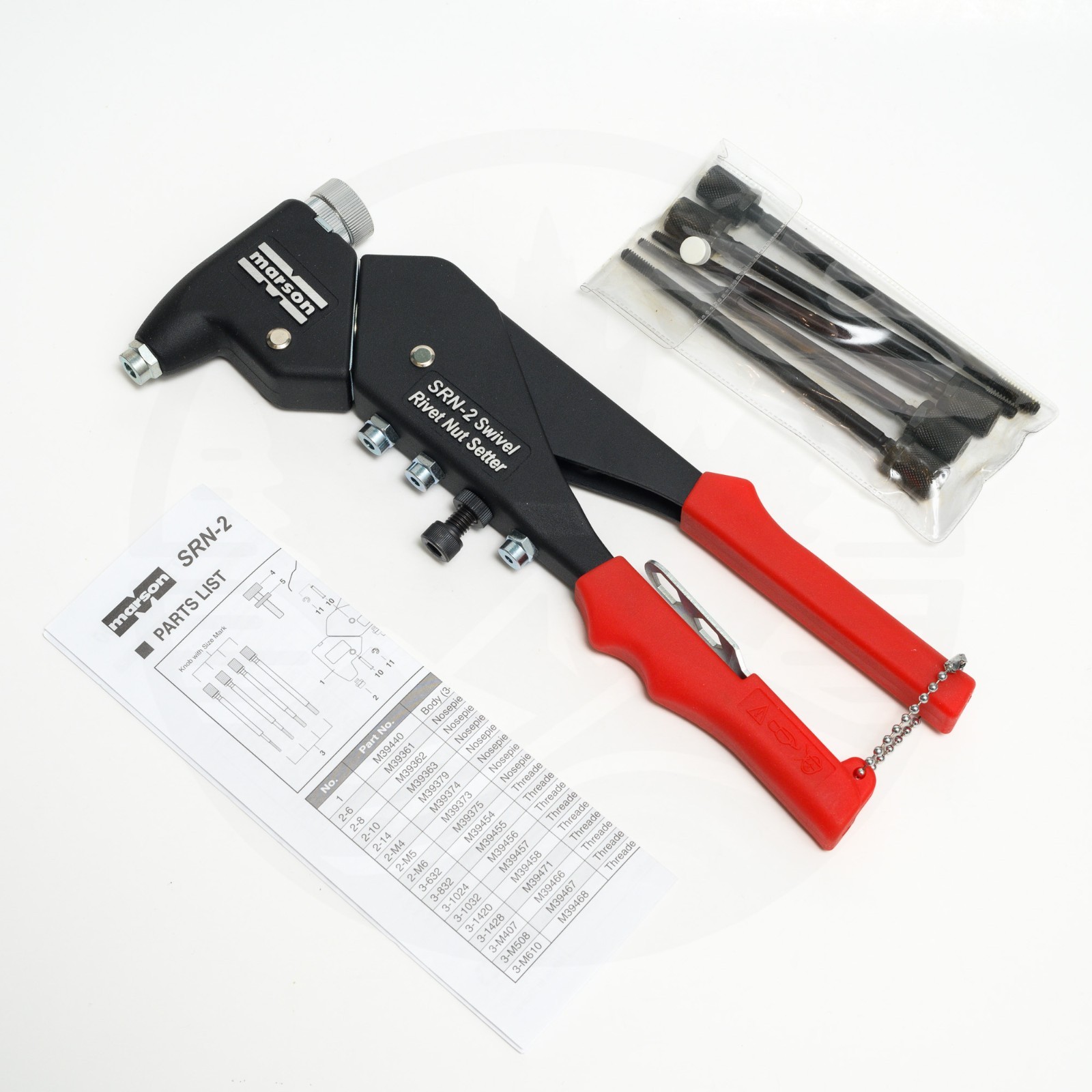 Marson Swivel Head Rivet Nut Setter SRN-2 Klik Turn Mandrels and Nosepiece 39400
