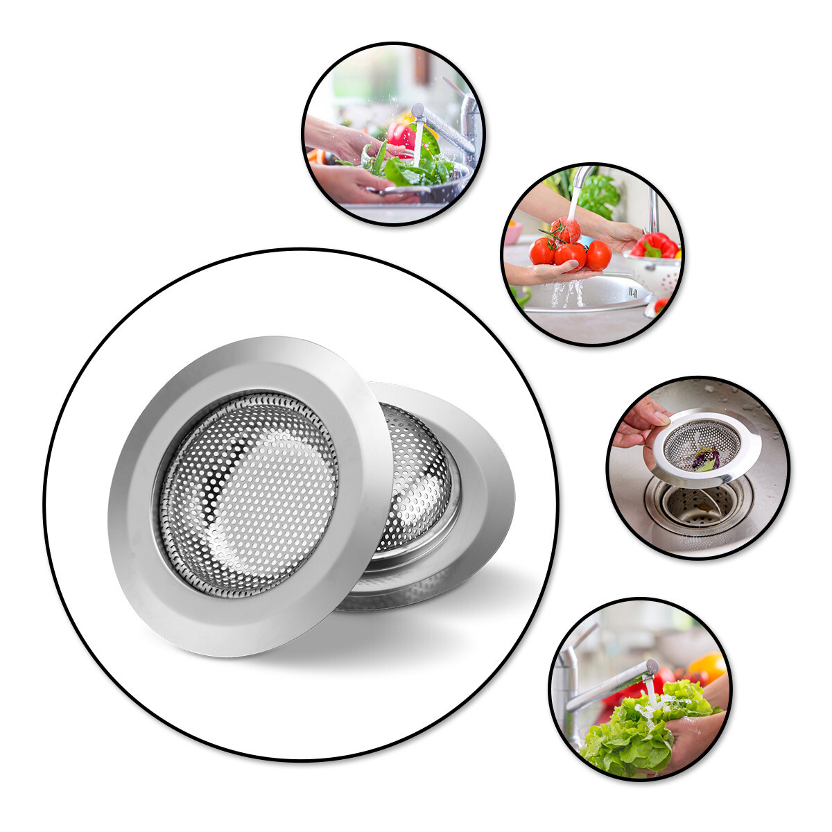 2PCS 4.5" Kitchen Bathroom Sink Strainer Stainless Steel Filter Drain Strainer