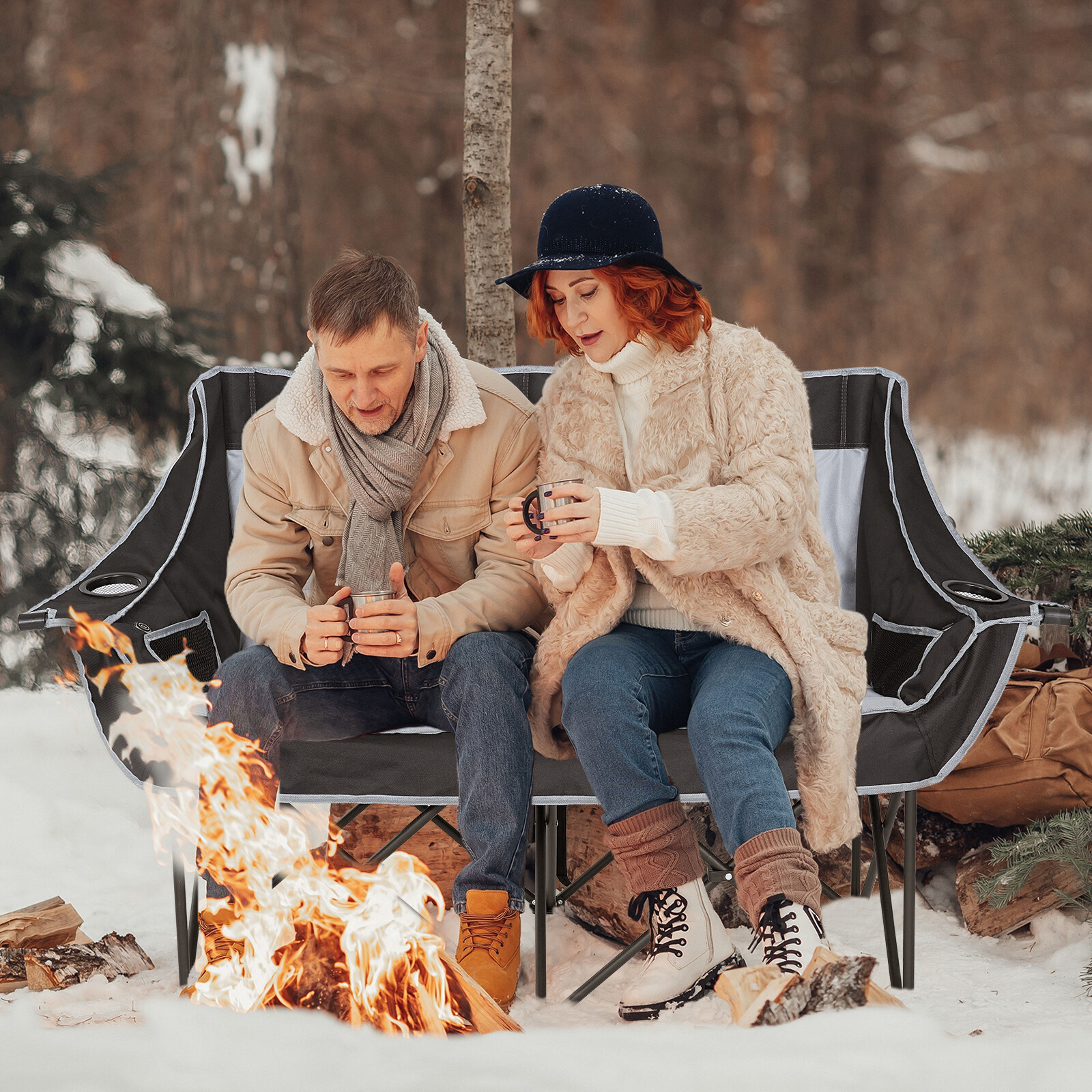 NAIZEA Heated Double Camping Chair with 3 Heat Levels Fully Padded Duo Chair