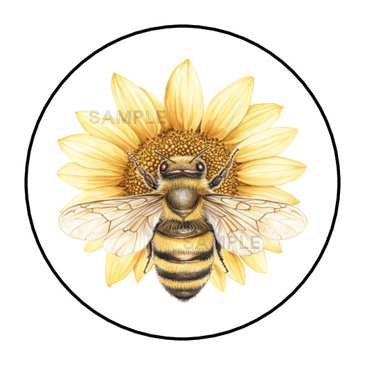 honey bee stickers, labels, tags, envelope seals, yellow bees sunflower