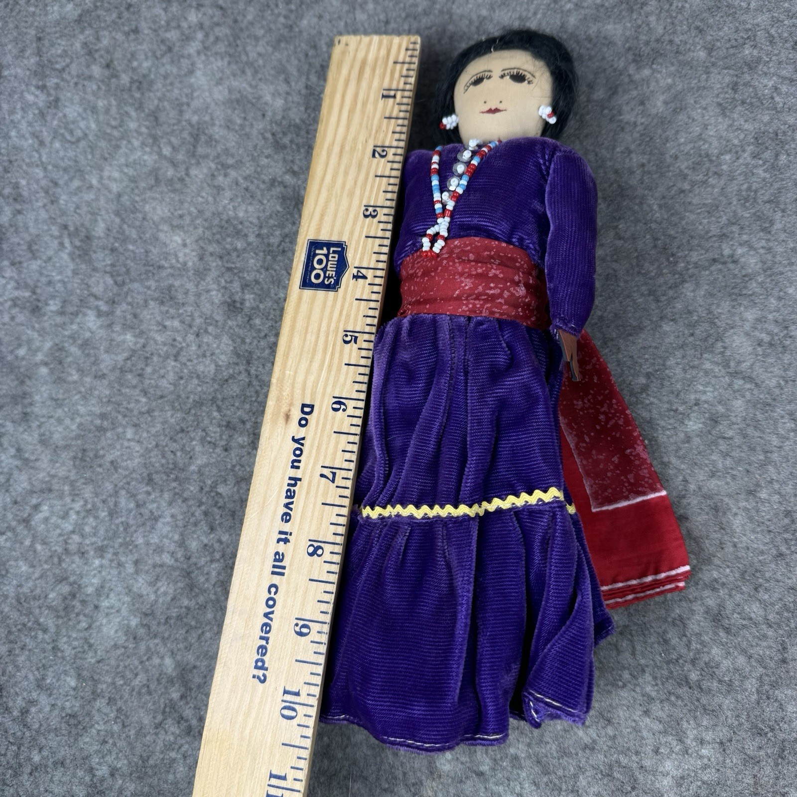 Vintage Native American Navajo Beaded Handmade Doll in Purple Velvet Dress