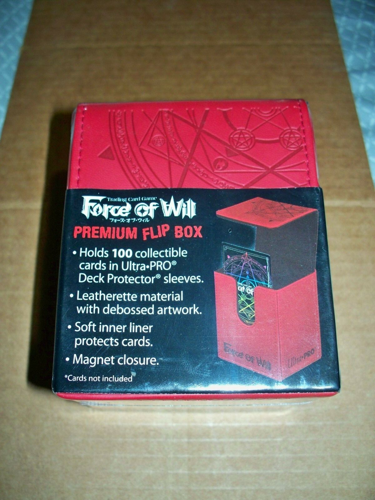 Ultra Pro Premium Flip Deck Box Red Force of Will Magnetic Leatherette holds 100