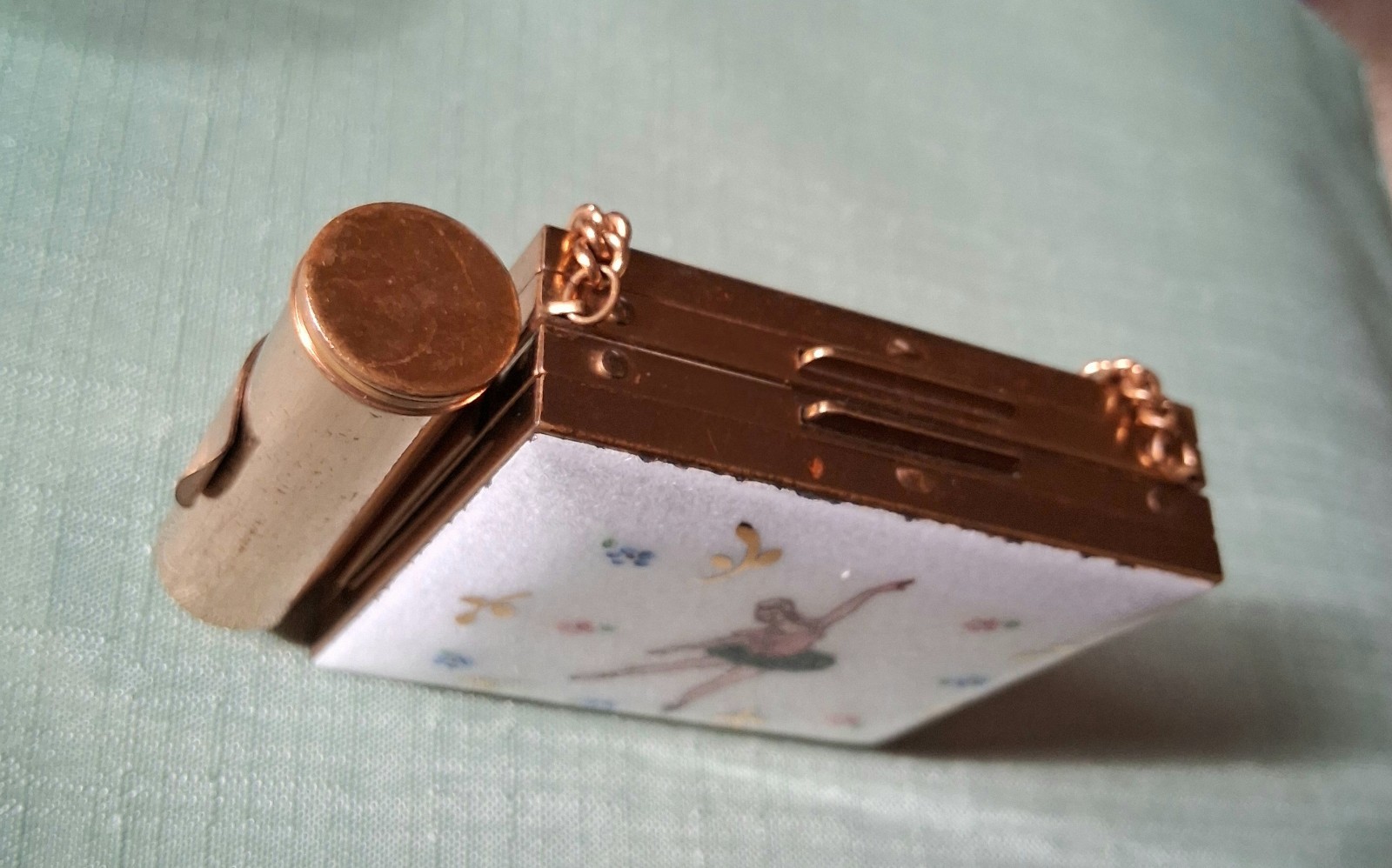 Vintage Guilloche Ballerina Double Lipstick Cigarette Make Up Compact Purse