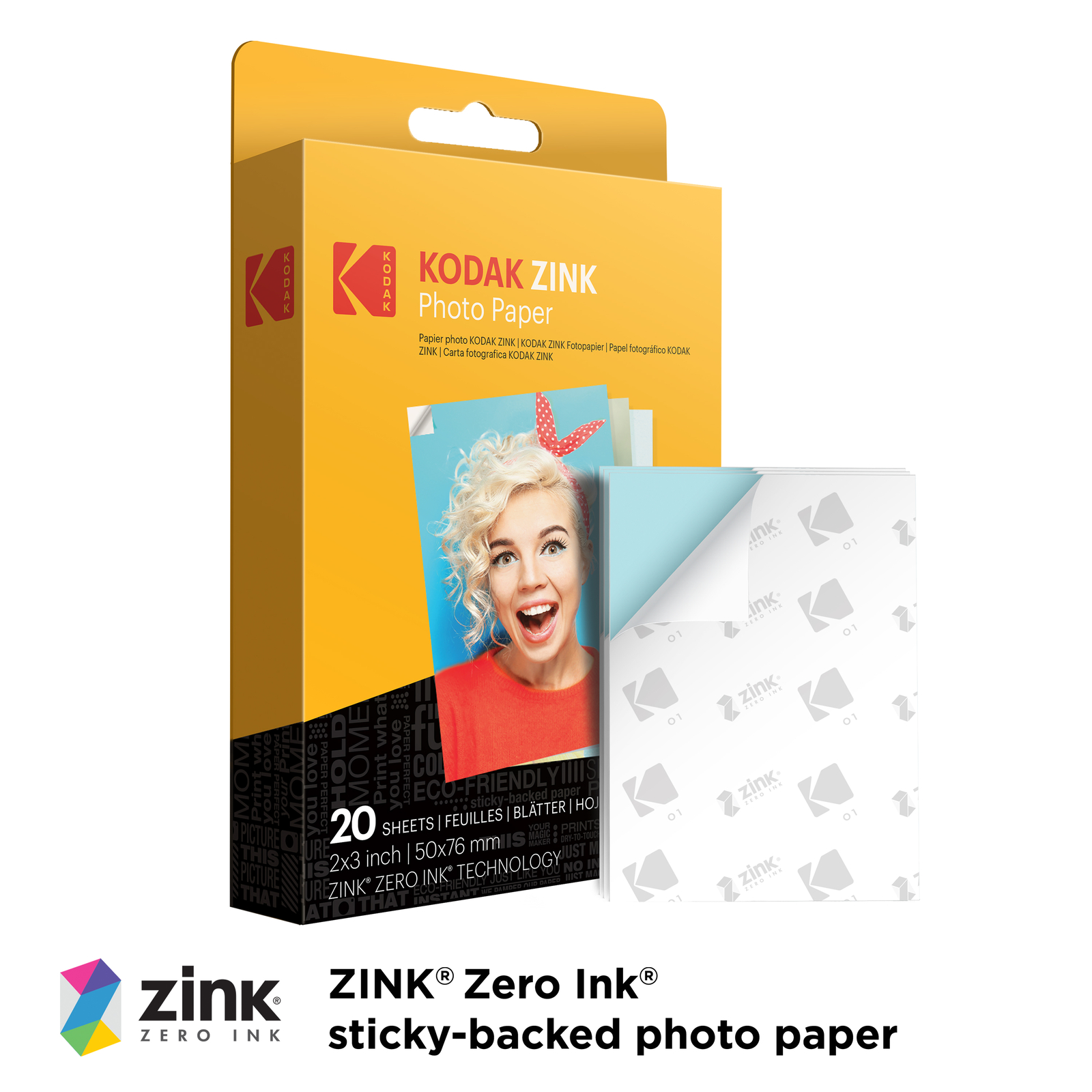 Kodak 2x3” Premium Zink Photo Paper - 20 Sheets Sticky-Backed Photo Paper