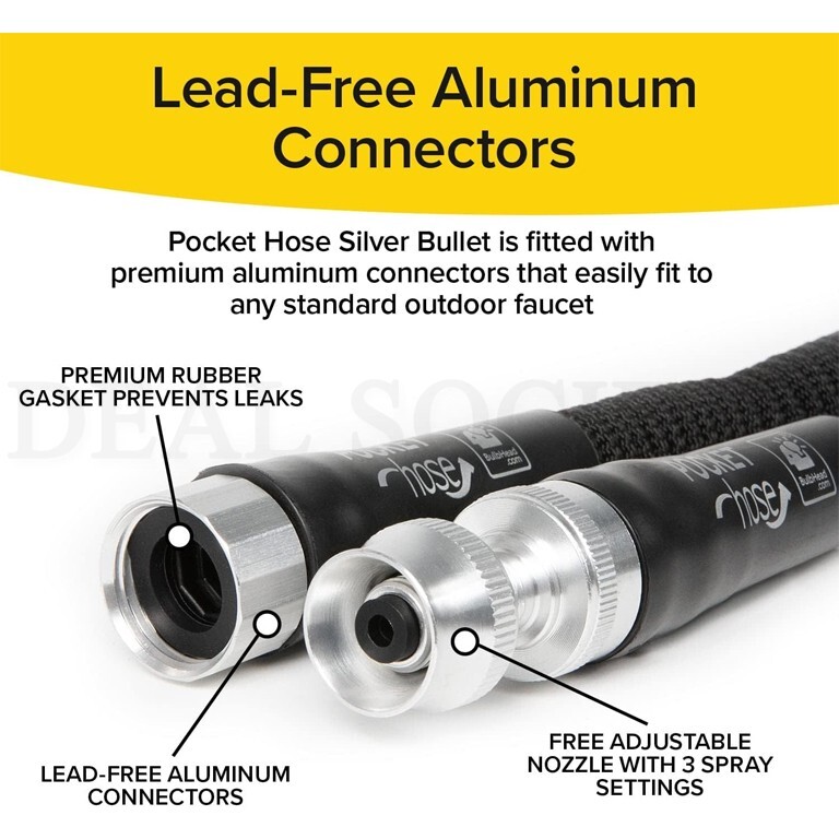 Pocket Hose Silver Bullet 50 ft Turbo Shot Nozzle Multiple Spray Garden Hose