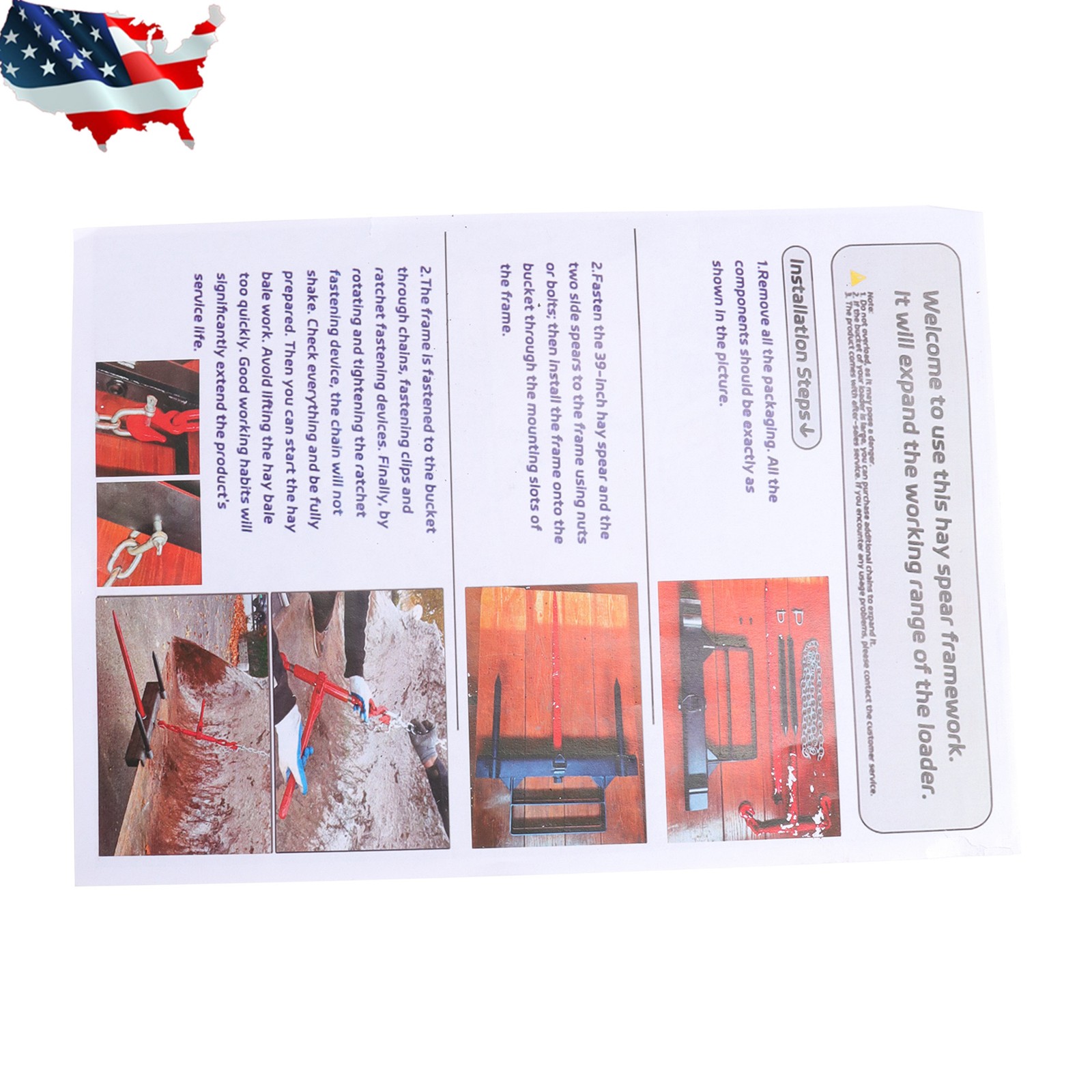 Tractor 39" Hay Spear With Fork 1600lbs Loading Capacity For Skid Steer Loader