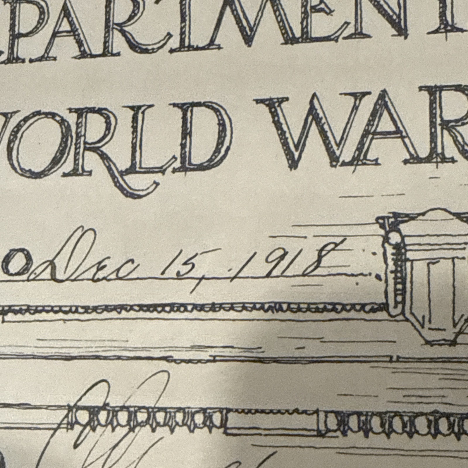 WWI US War Department Certificate of Service Forrest Campbell Chief of Ordnance