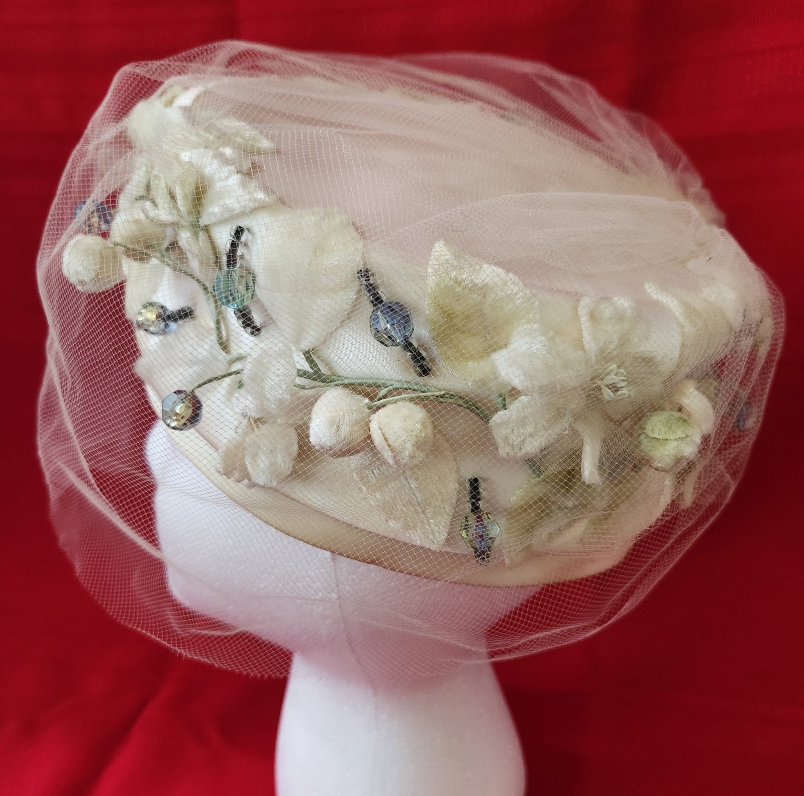 Vtg Don Anderson New York Halle Bros Union Made Woman Pillbox Floral Hat Netting