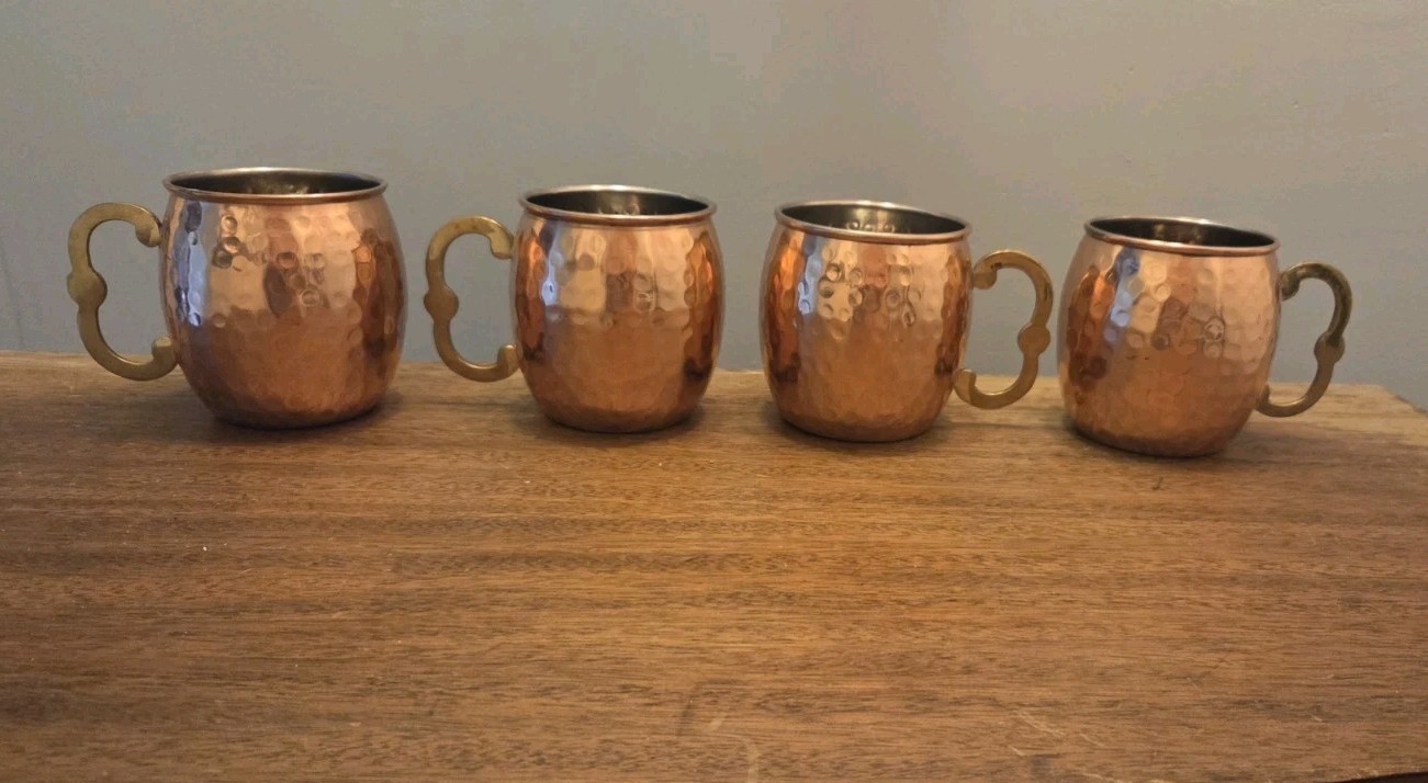 Hammered Copper Mule Mugs Set Of 4 Made In India Home Essentials Barware