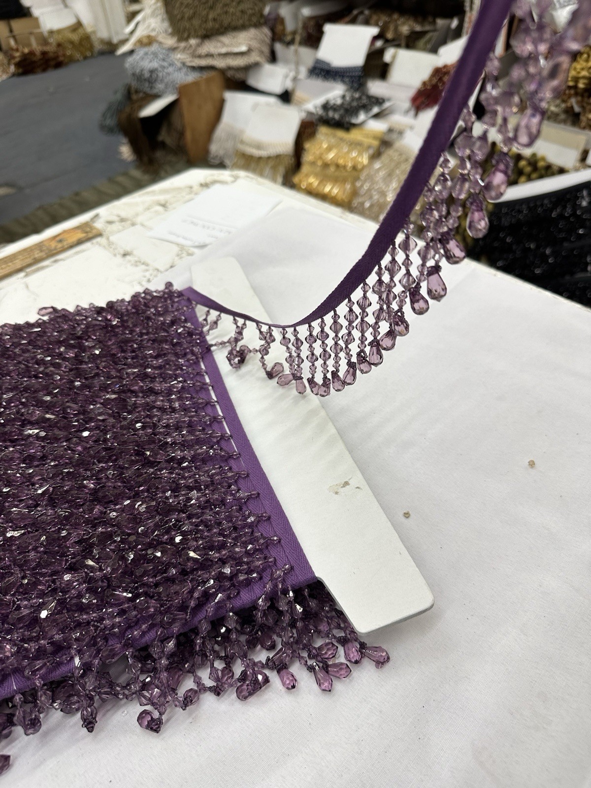 3” Beaded Trim Fringe - Purple  Sold By The Yard.