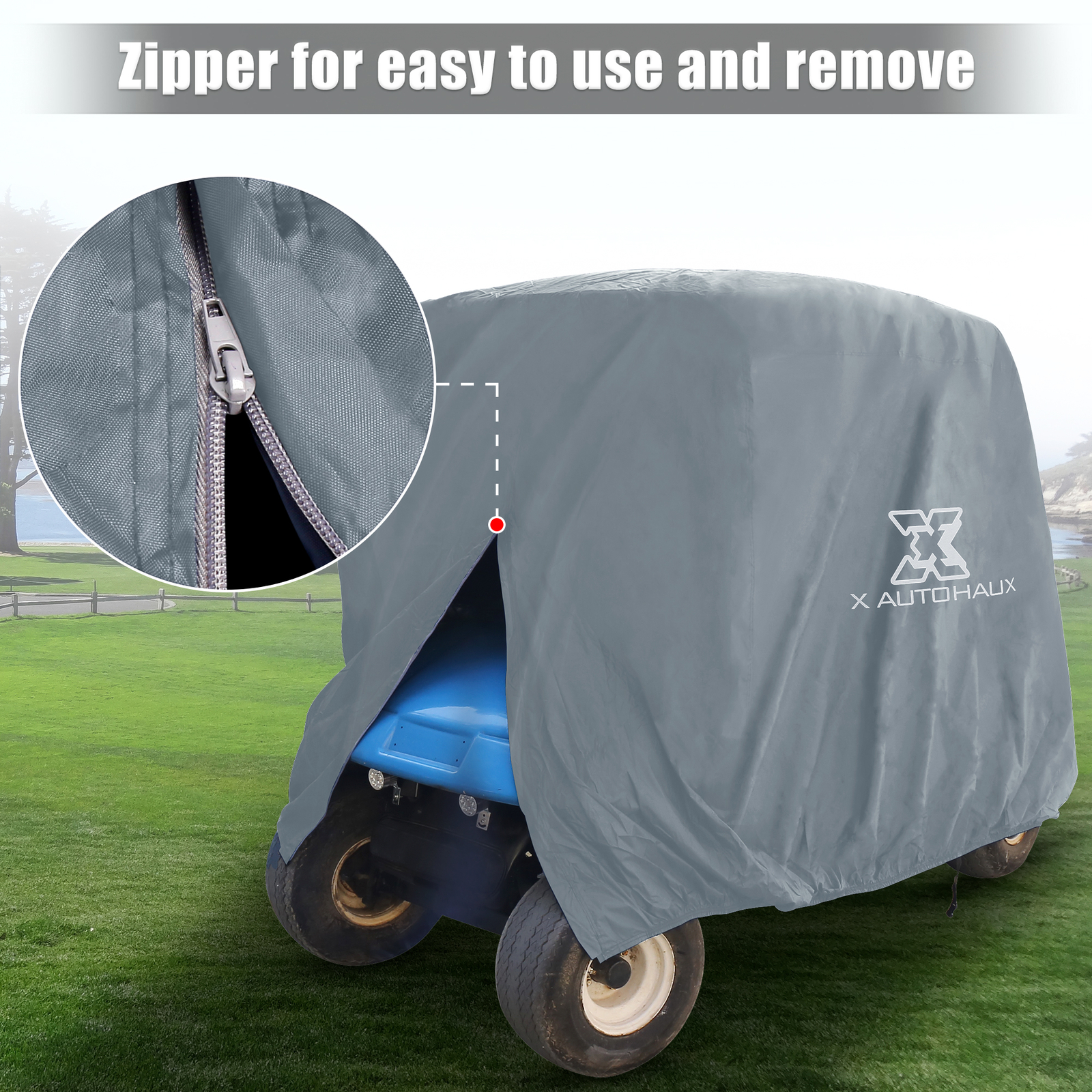 2 Passenger Golf Cart Covers 400D Sunproof Golf Cart Protective Cover Gray
