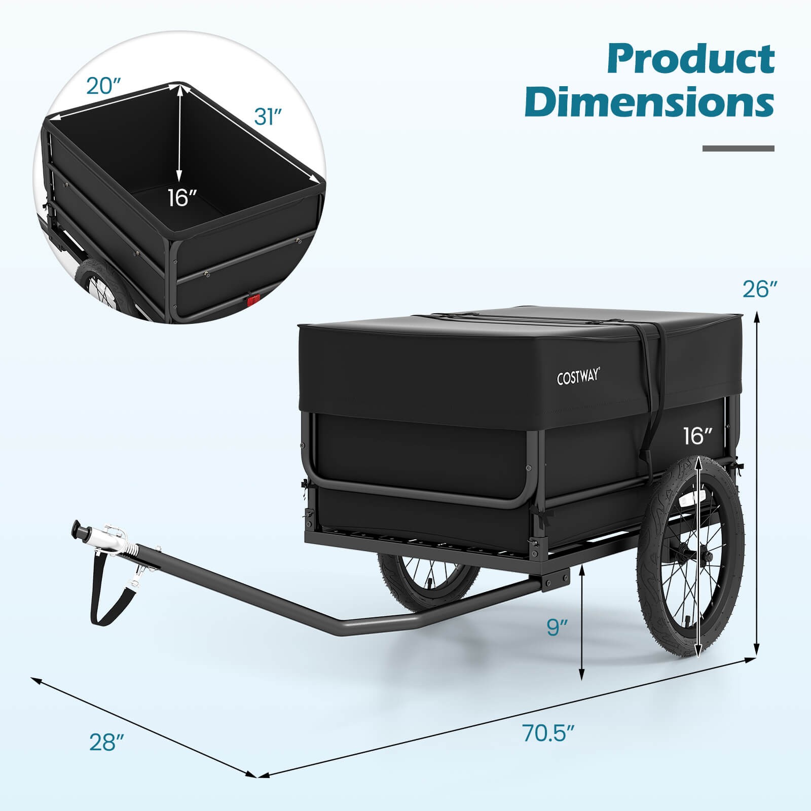 Bike Cargo Trailer, 220 LBS Metal Bicycle Wagon Cart w/Universal Hitch&16” Tires