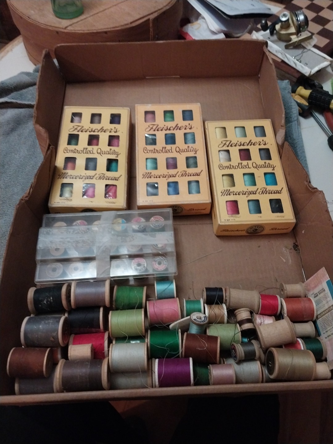 Vintage Fleischers Controlled Mercerized Thread New And Used Box Dated 1936