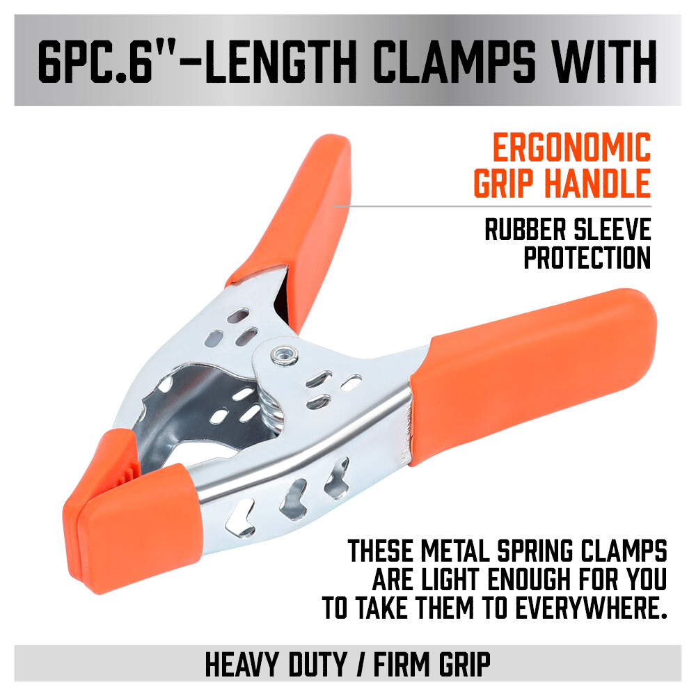 6Pcs 6" inch Heavy Duty Metal Spring Clamps Tips Tool Clip 2.5" Jaw Opening