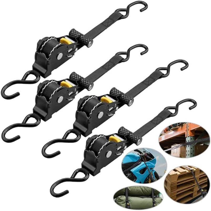 🔥 4-Pack 10FT Retractable Ratchet Tie-Down Straps | 1500LBS Heavy-Duty | S-Hook
