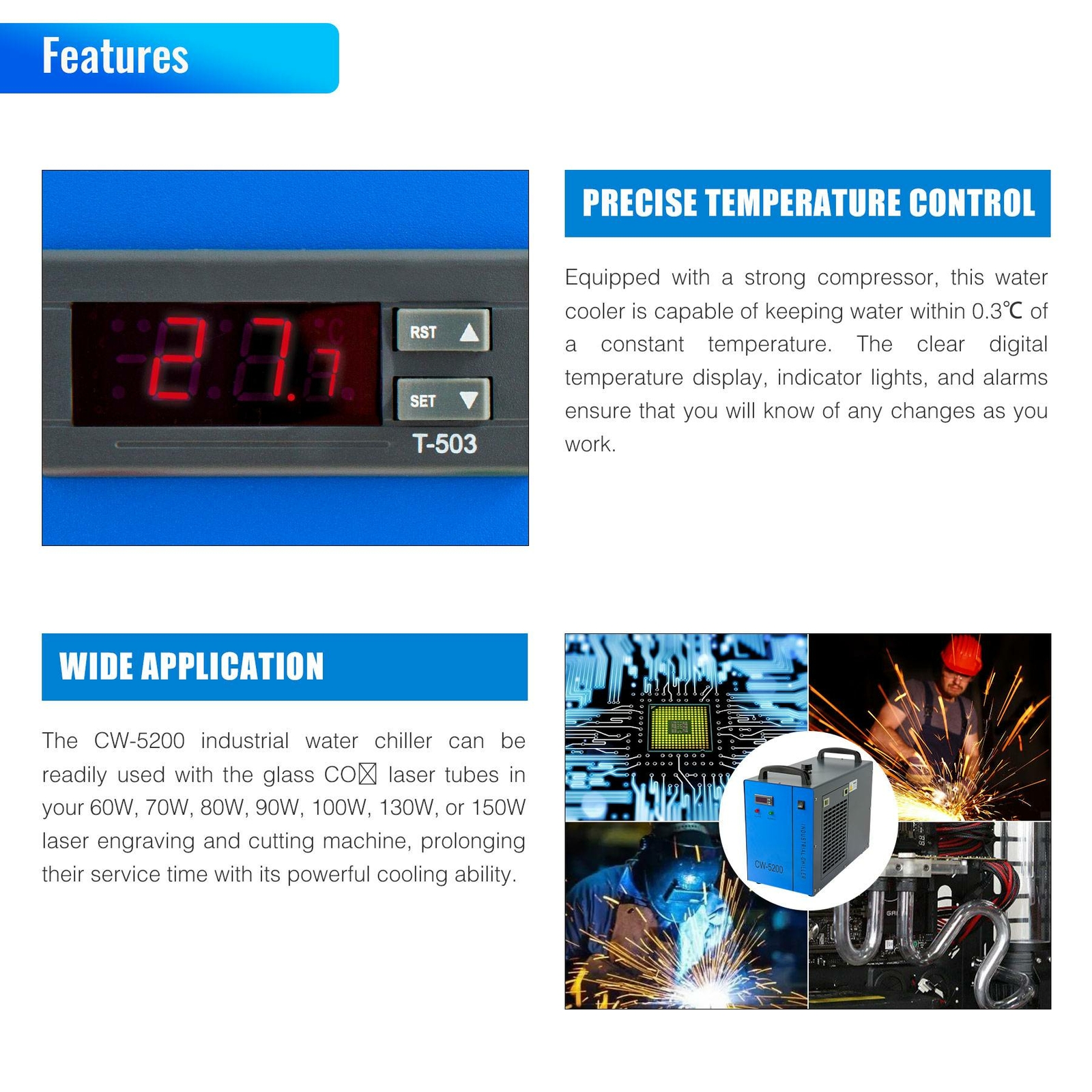 OMTech Industrial Water Chiller CW5200 for CNC CO2 Laser Engraver Cutter Marker