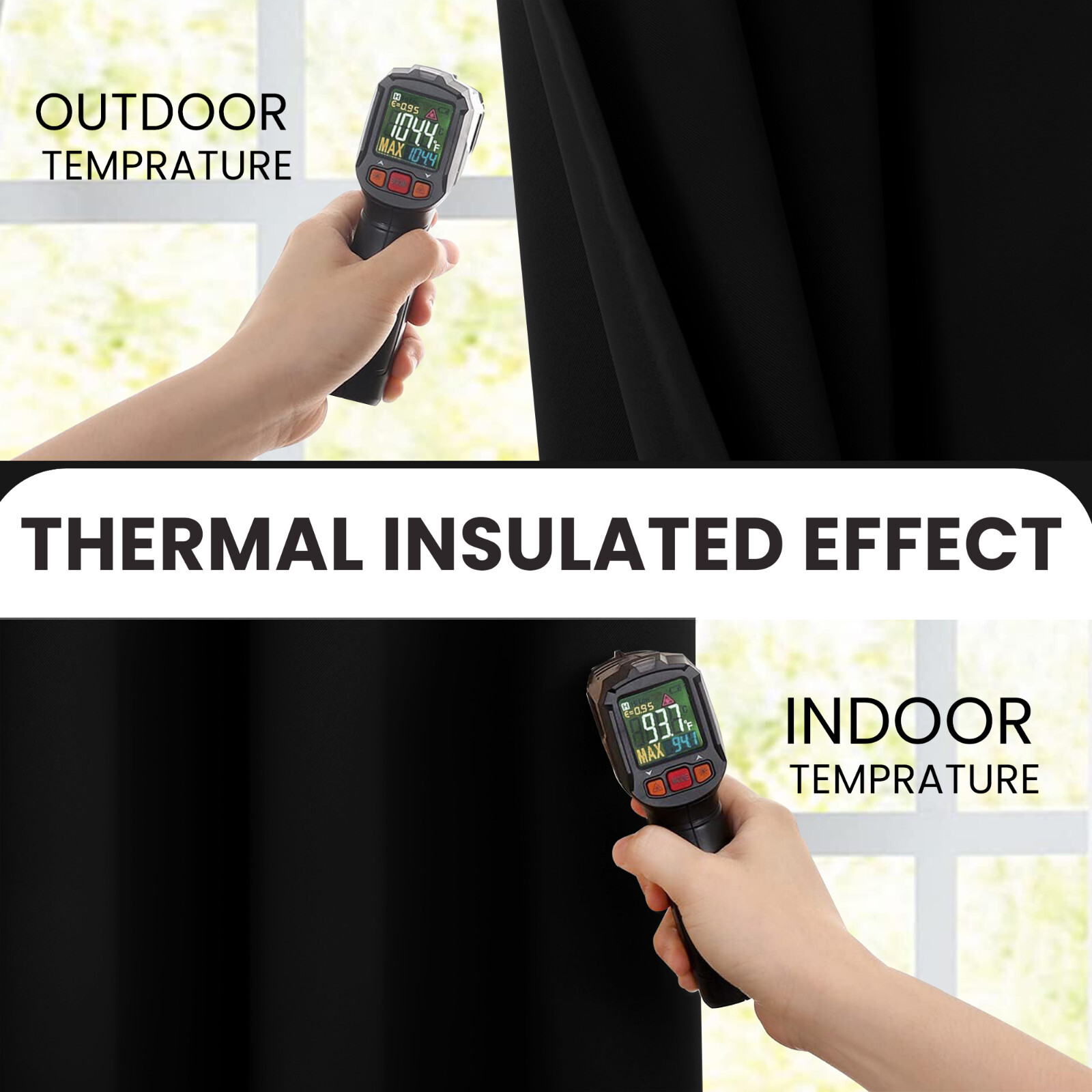 Pair of Blackout Curtains Eyelet Ring Top Ready Made Thick Thermal Curtain Set