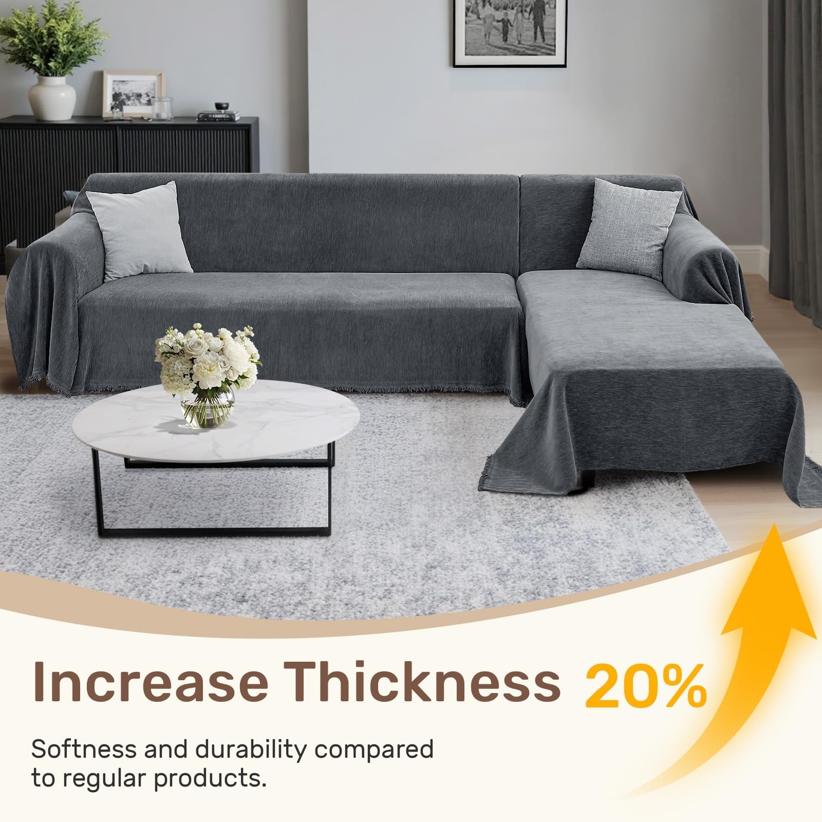 Sectional Couch Covers, 2 Pieces Washable L Shaped Couch Covers Sofa Blanket ...