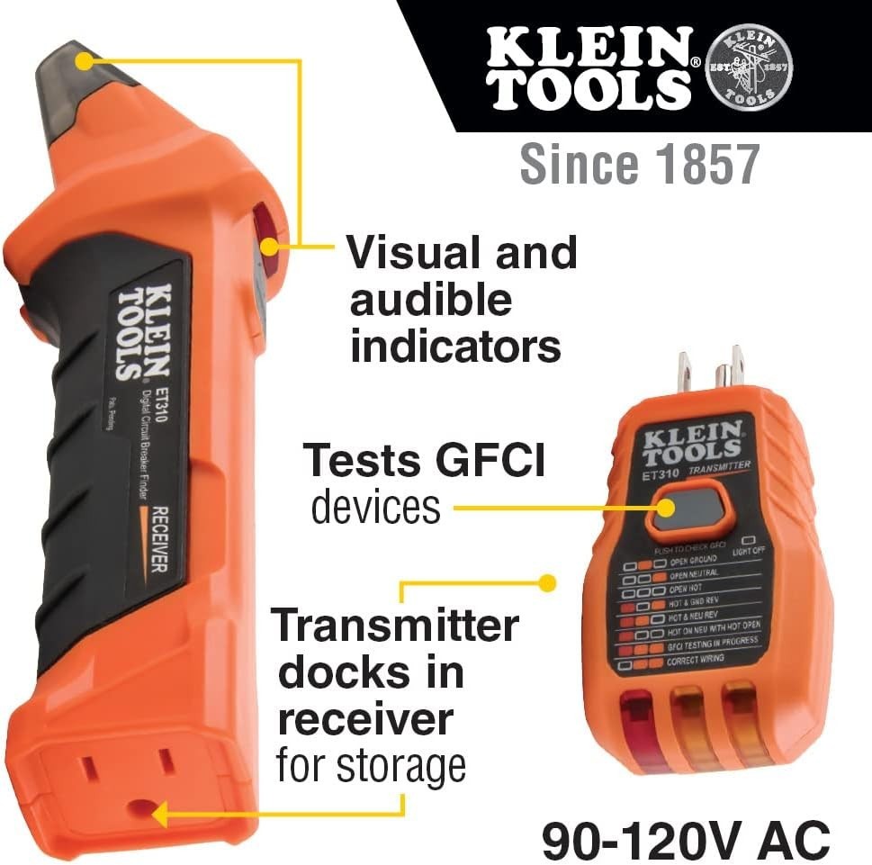 Klein Tools ET310KIT AC Circuit Breaker Finder Kit, Electric Tester, GFCI Tester