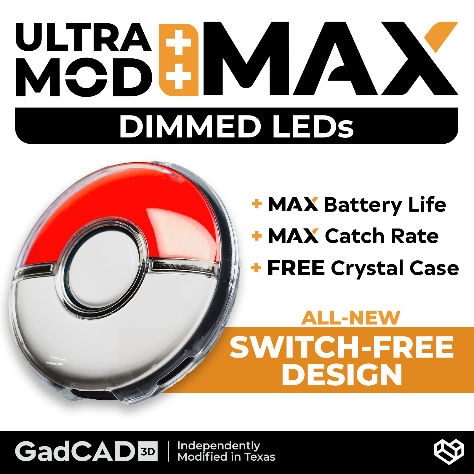 Ultra Mod: MAX (Dim LEDs) - SWITCH-FREE Modified Pokémon Go Plus + Auto-Catcher