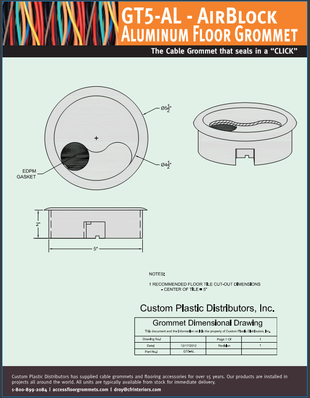 Aluminum Floor Grommet For Raised Computer Floor AIR-BLOCK GT5-AL