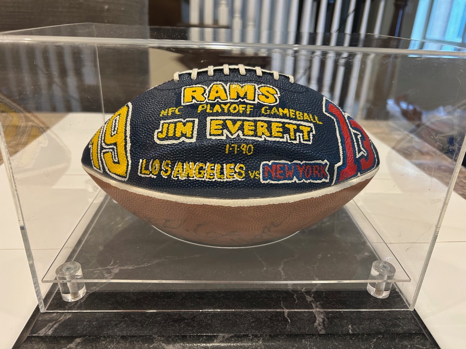 Jim Everett NFL Game Presentation Ball AUTOGRAPHED, Rams - 1989 NFC PLAYOFFS!