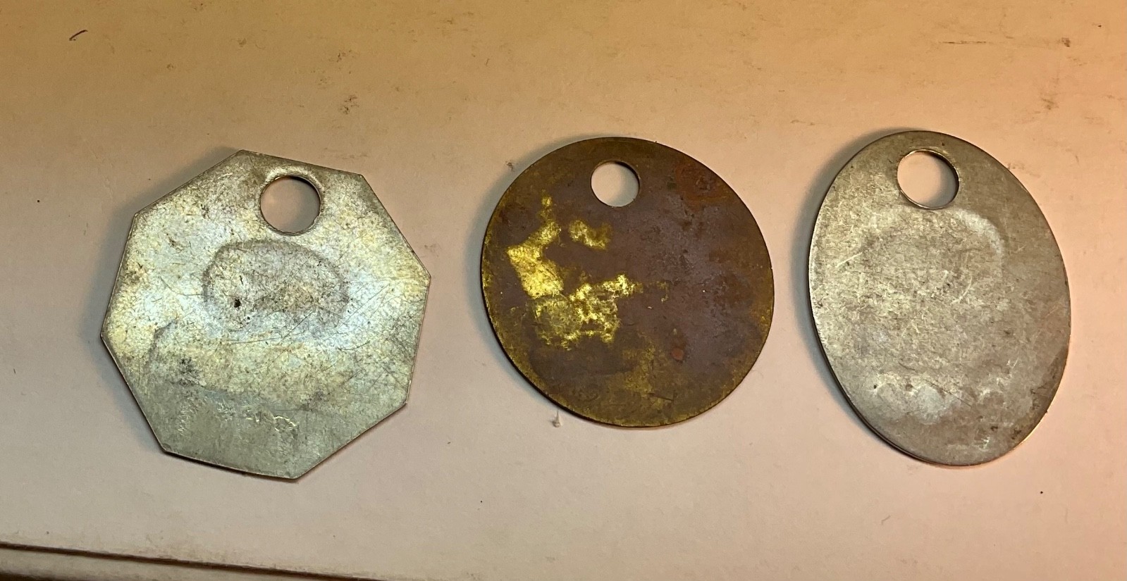 (3)NJZCO MINERS TAGS FRANKLIN NEW JERSEY ZINC FLUORESCENT MINERAL 2515/2742/2528