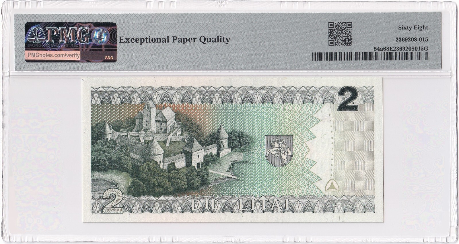LITHUANIA-2 LITAI-1993 (ND 1994)-PICK 54a-#6541093 **PMG 68 EPQ SUPERB GEM UNC**