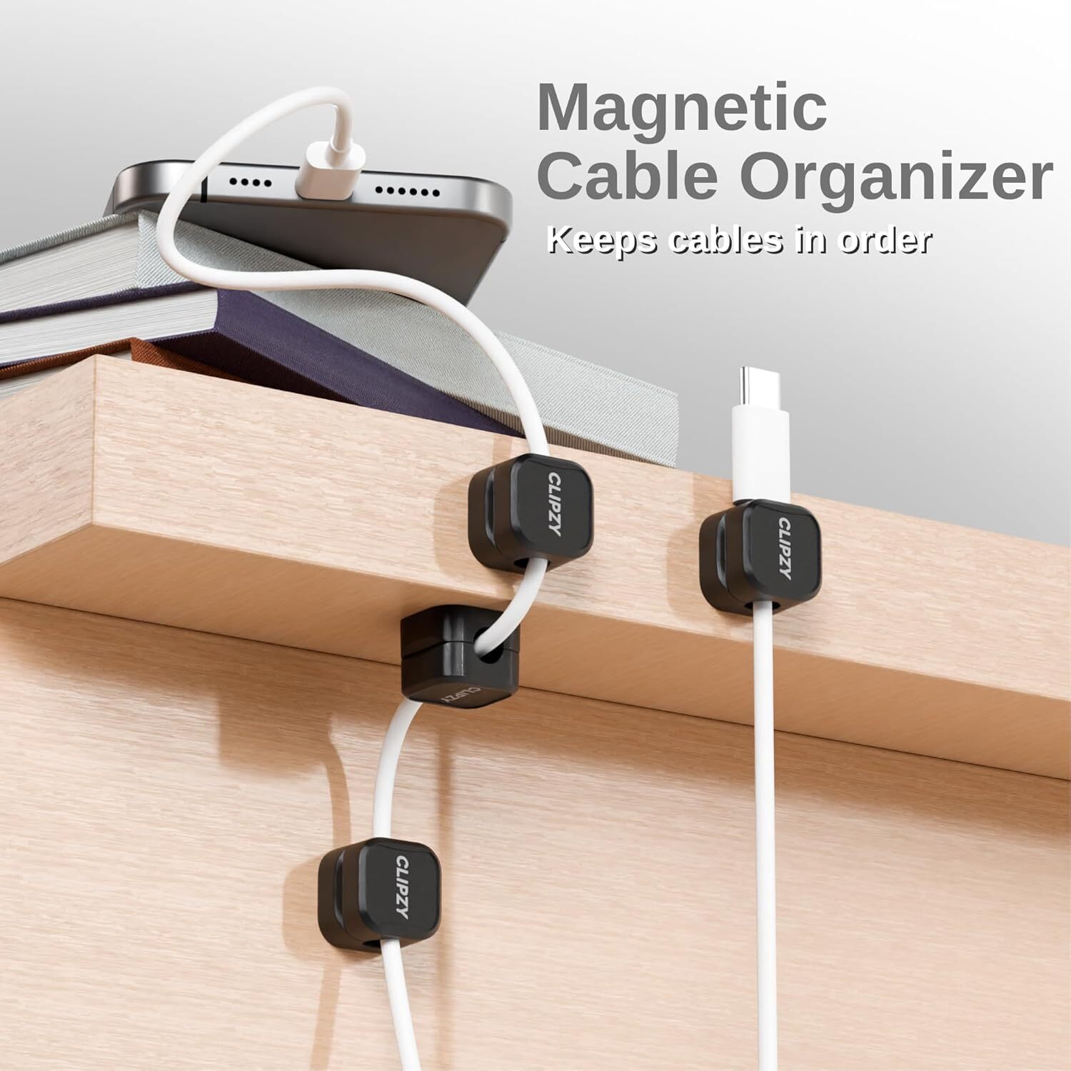 Clipzy 6 Pack Magnetic Cable Clips & Cord Holder, Under Desk Cable Management