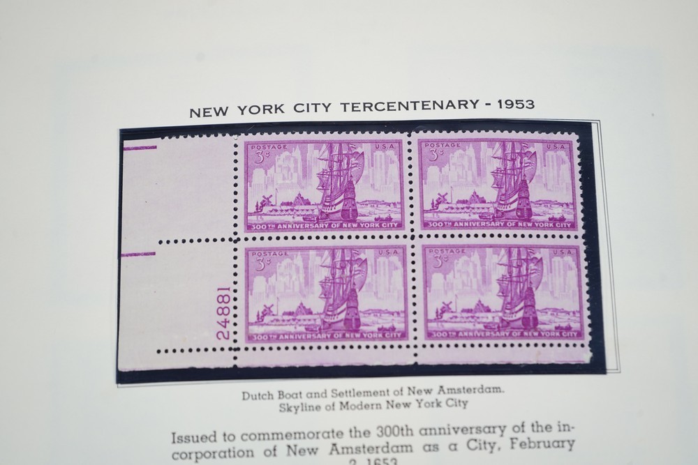 US 1950s-1960s COLLECTION OF 240 MINT PLATE BLOCKS STORED IN MINKUS ALBUM