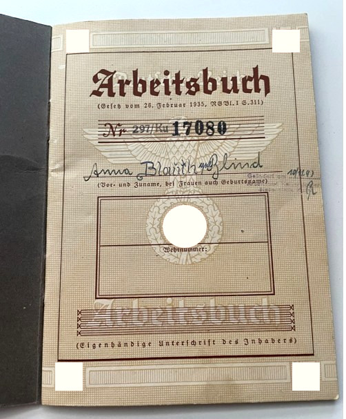 Germany Arbeitsbuch WWII Work Book Log