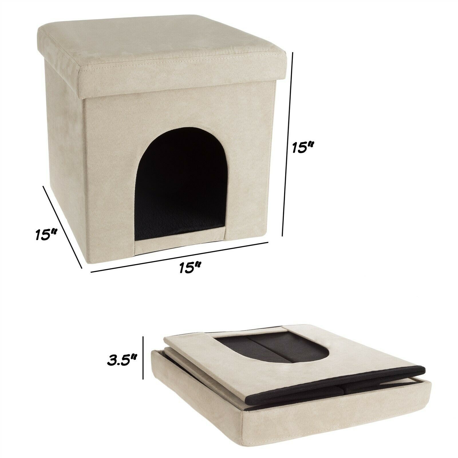 Pet House Ottoman Cat Dog Cube Footrest Cushion Top Interior Pillow 15 Inches